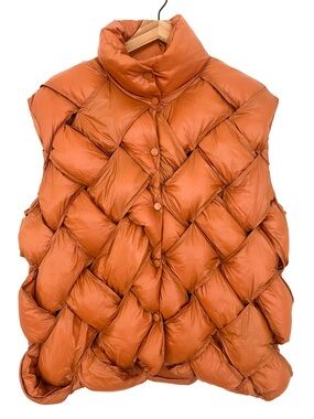 Bucket List Basket-Weave Puffer Vest S Orange NWT